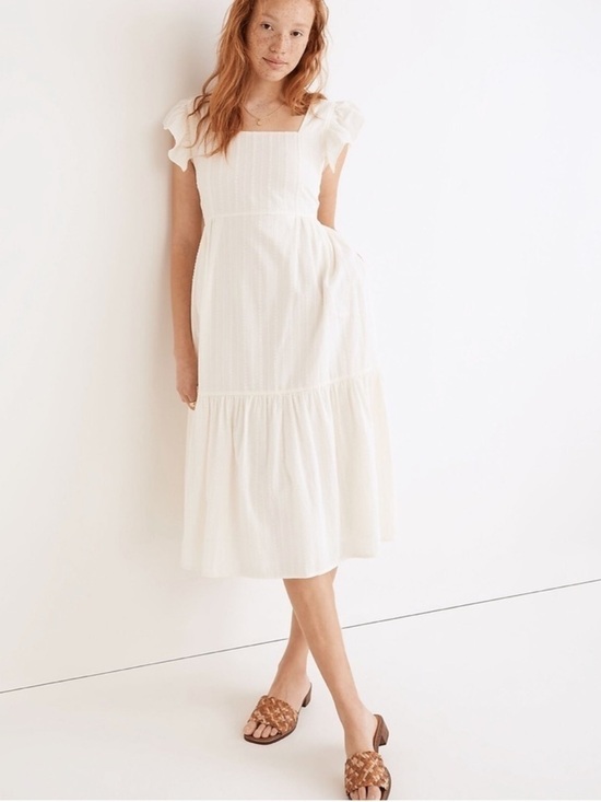 Madewell Dresses & Skirts - Madewell Ruffle Strap Tiered Midi Dress Textural Stripe Square Neck Ivory Large